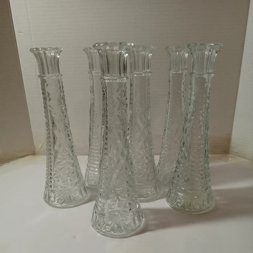Anchor Hocking Vintage 1980's Cut Glass 9 Inches Bud Vases Set Of 6 New