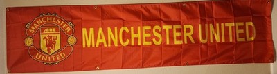 Manchester United Soccer Futbol Huge 2x8 Foot Banner Flag With Metal Grommets