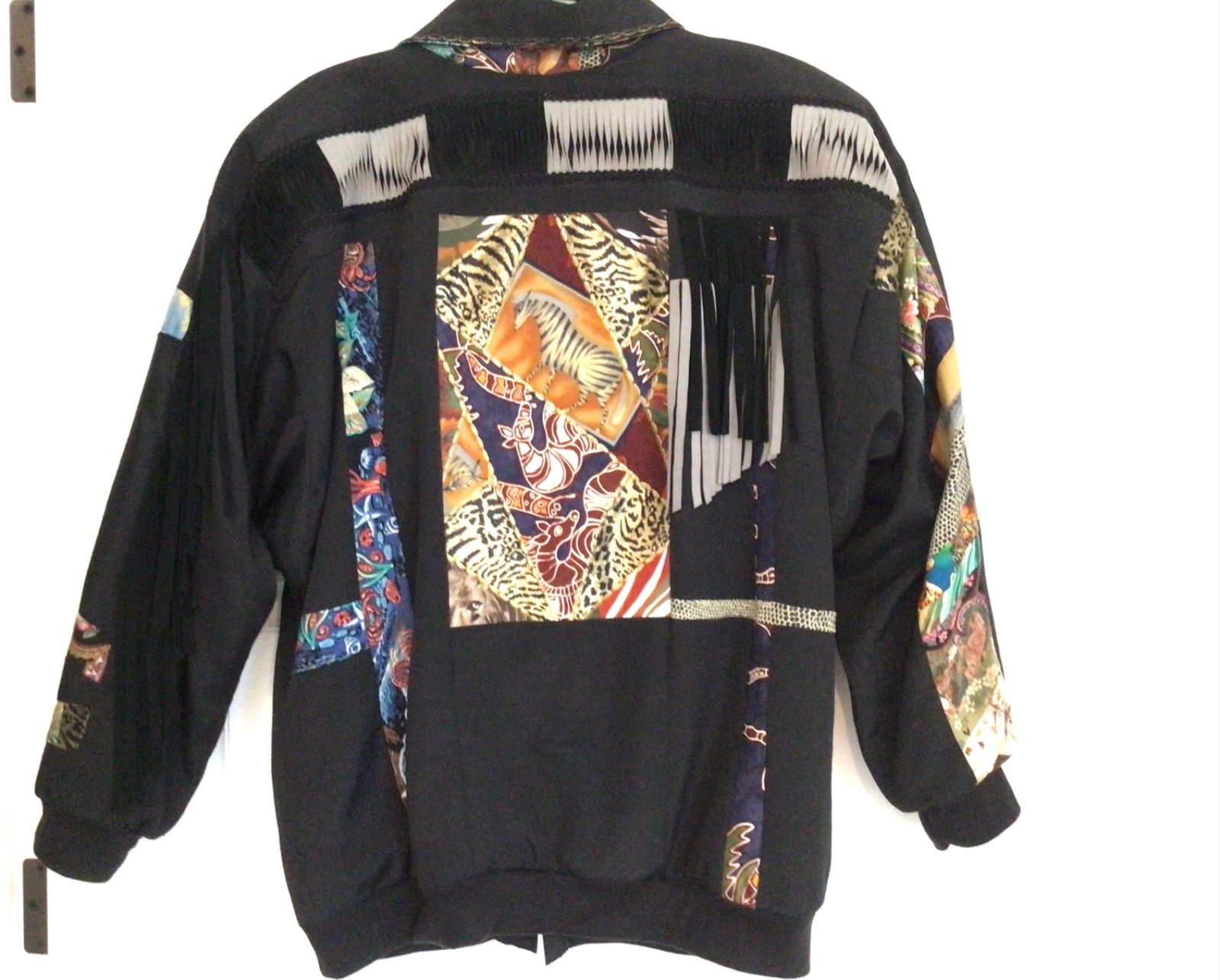 Unique Artsy Jacket Animal Print Patchwork Fringe… - image 7