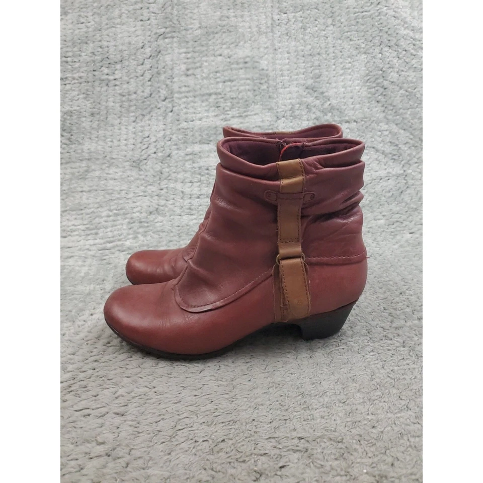 Cobb Hill Ruched Ankle Boots Womens 7.5 M Red Leather Side Zip Up Block Heel - Image 2 of 4