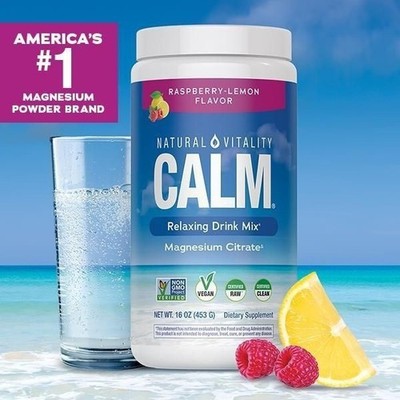 Natural Vitality CALM Magnesium Citrate Powder Raspberry Lemon Drink Mix 16oz