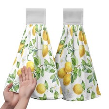 Spring Lemon Kitchen Hand Towels with Loop 2 Pcs Summer Leaves Yellow Lemons ...