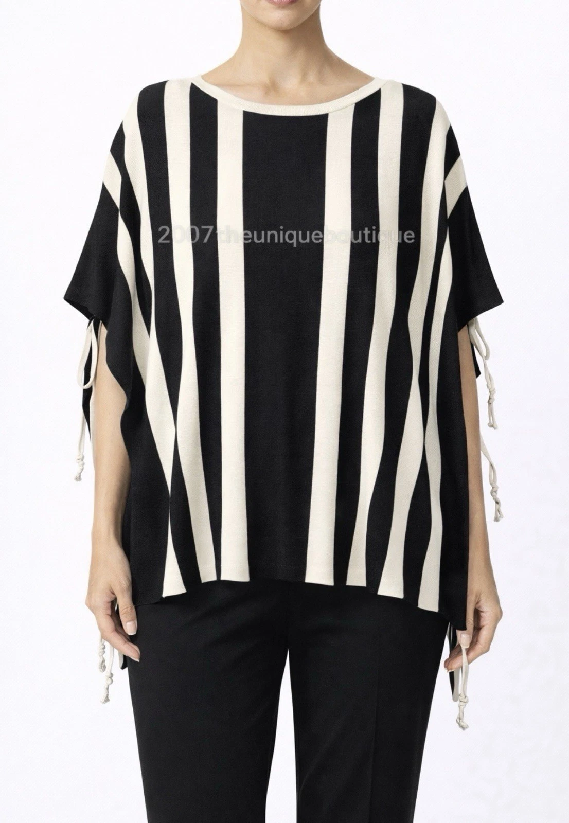 St. John Sport One Size Black White Striped Poncho Wrap Shawl Wool Knitted