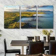 3pcs Serene Green Hills & Blue Waters Perfect Wall Art Canvas Framed 50x70cm