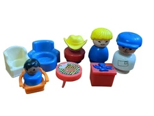 Vintage Fisher Price Chucky Little People With Chairs And Grill.One Other Person