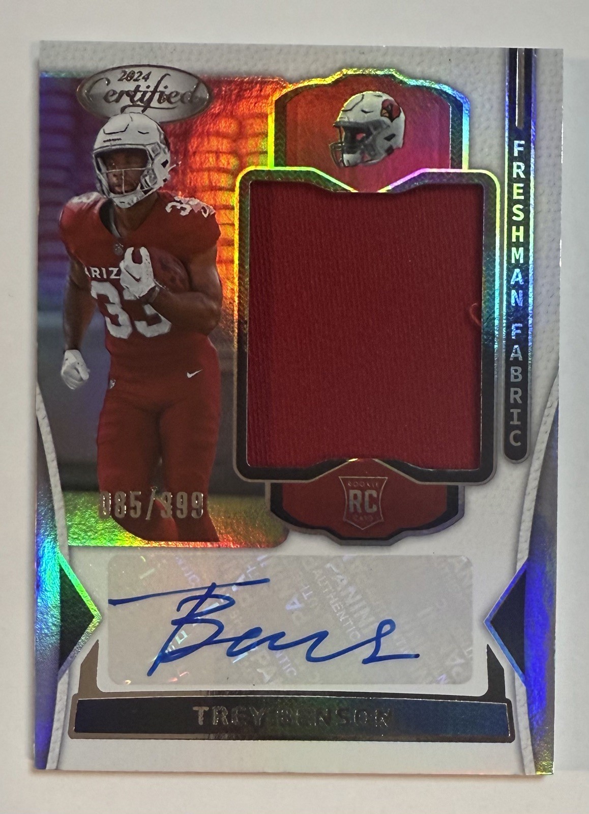 Trey Benson 2024 Panini Certified Freshman Fabric Rookie Auto #d 85/399 FMS-TBN 