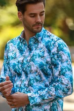 HORSES OF THE TEMPEST PRINT SHIRT-Blue