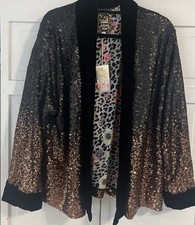 Johnny Was Dorian Kimono Black/Gold Sequin Velvet Trims NWT  425 Size Large