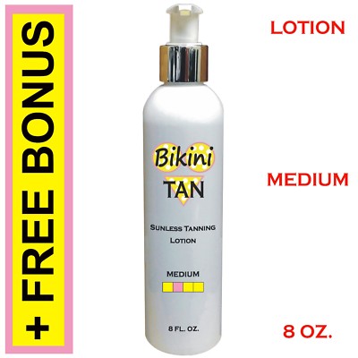 BIKINI TAN - Sunless Self Tanning Lotion - MEDIUM - 8 oz + Best Tanner Mitt