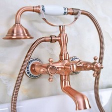 Antique Red Copper Wall Mounted Clawfoot Bath Tub Faucet Hand Shower Mixer Tap