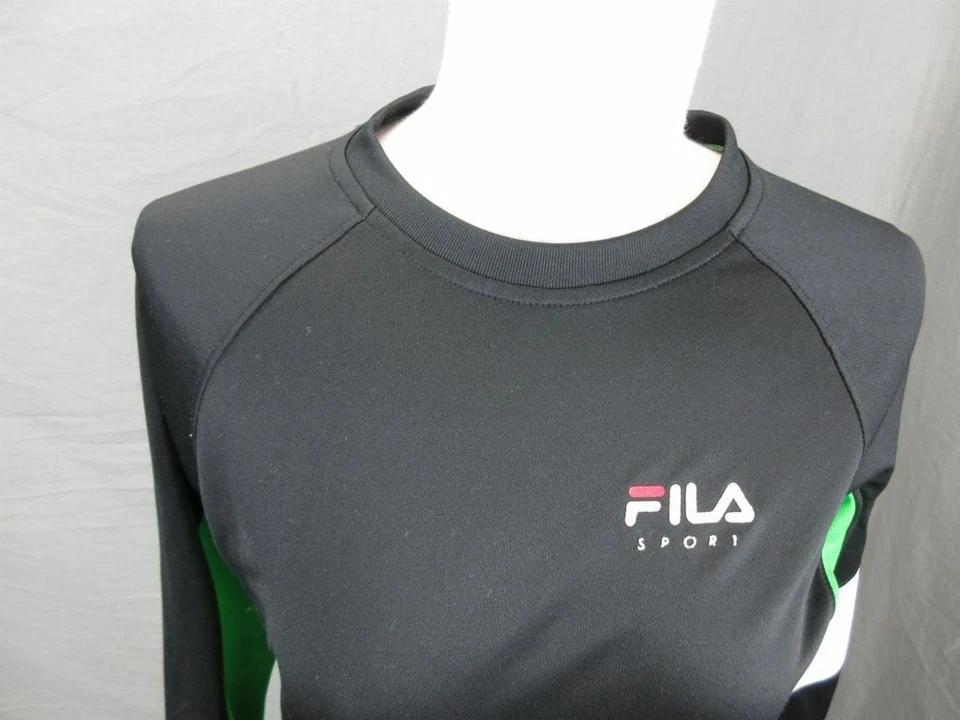 FILA SPORT РАЗМЕР M (10-12) МАЛЬЧИКОВ ЧЕРНЫЙ/ЗЕЛЕНЫЙ СПОРТИВНЫЙ ДЛИННЫМ РУКАВОМ ДЖЕРСИ ТОП T422 - Изображение 2 из 4