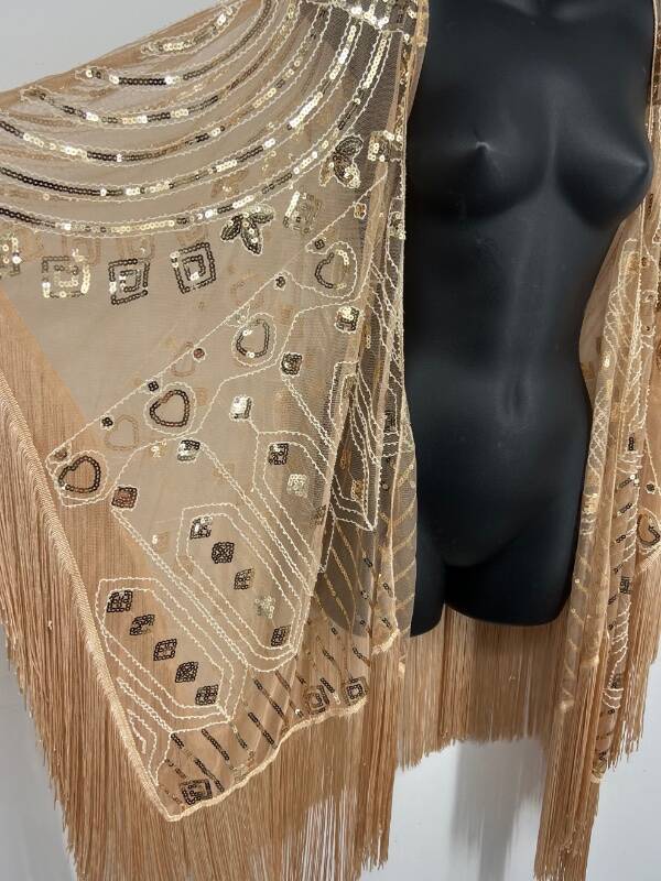 Babeyond Taupe Beige Flapper Tassel Kimono Shawl Beaded Sequin One Size NEW NWT