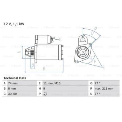 BOSCH Anlasser Starter 1.1kW für Toyota Carina E Station Wagon Corolla Liftback