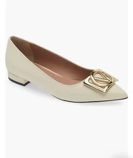 VALENTINO BY MARIO VALENTINO FLORA LOGO BUCKLE POINTED TOE FLAT IN Cream 6M New 