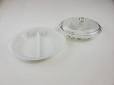 Vintage Jeannette Primrose Glasbake Casserole and Divided Dish w/Lid J2352 J255