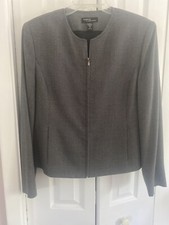Valerie Stevens Zip Up Lined Blazer Jacket Gray Black Pockets Size 10