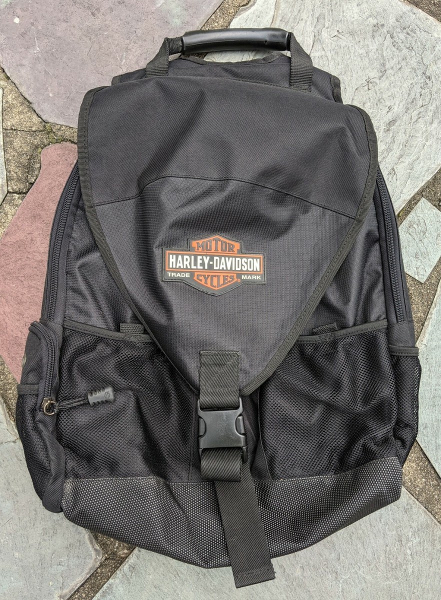 Harley-Davidson Black Backpack Motorbike Bag Zipper Orange