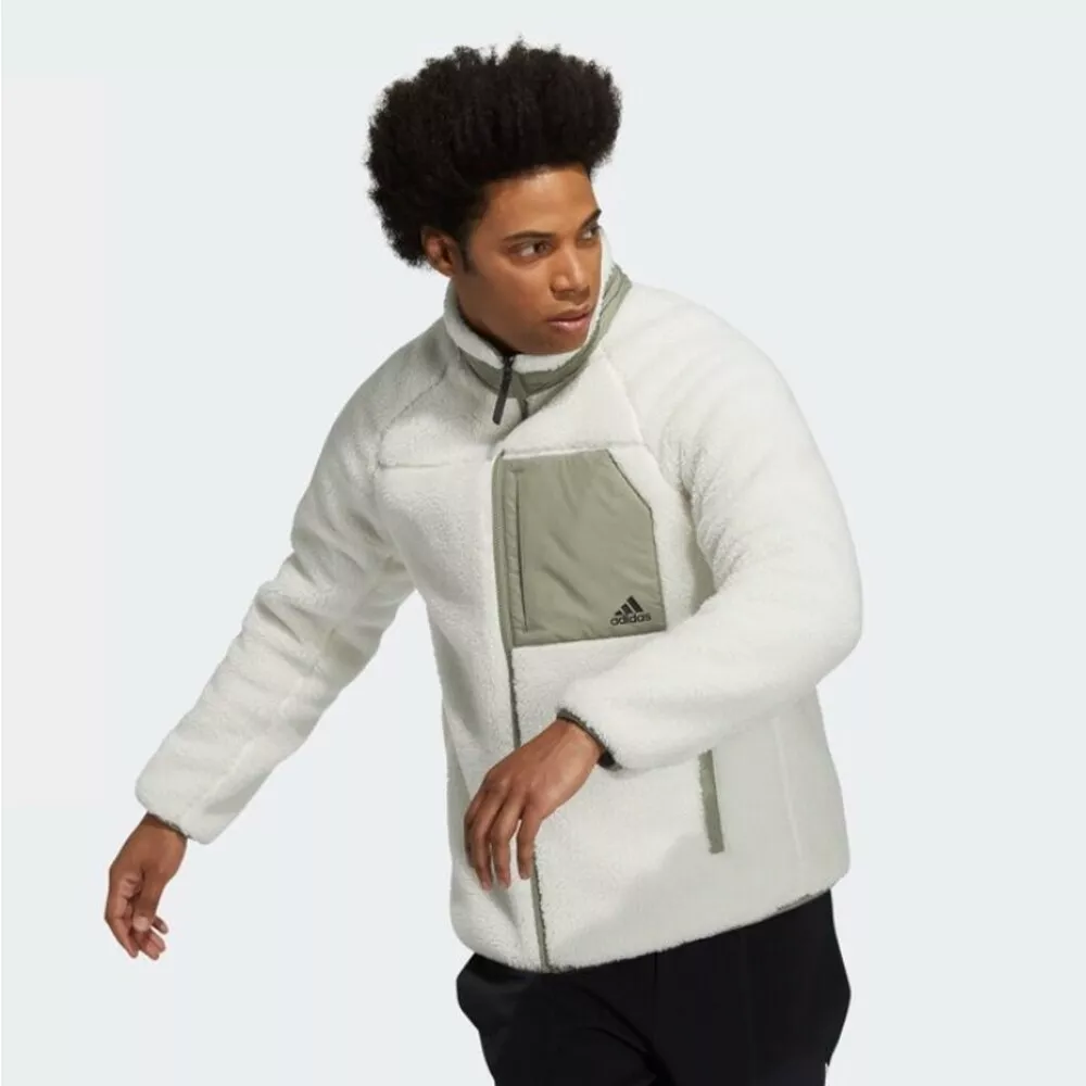 New Adidas Mens REVERSIBLE SHERPA FLEECE JACKET WHITE H20789 L