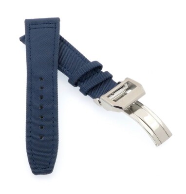 Canvas-Nylon Leder Uhrenarmband Modell Ingelheim-FSS blau 22 mm, kompatibel IWC