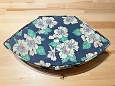 Vintage floral fabric covered shell shaped sewing box with storage tray - gift