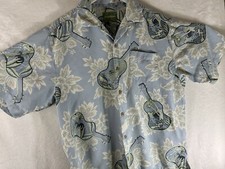 Tommy Bahama Silk Hawaiian Shirt Short Sleeve Blue Ukulele Sz Medium Summer Casu