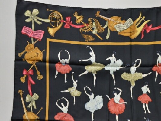 HERMES Carre 90 Scarf Silk La Dance ballet dancer Black Made in