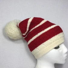Wigwam Mills Ski Hat Pom Pom 100% Wool Red White Knit Winter Cap