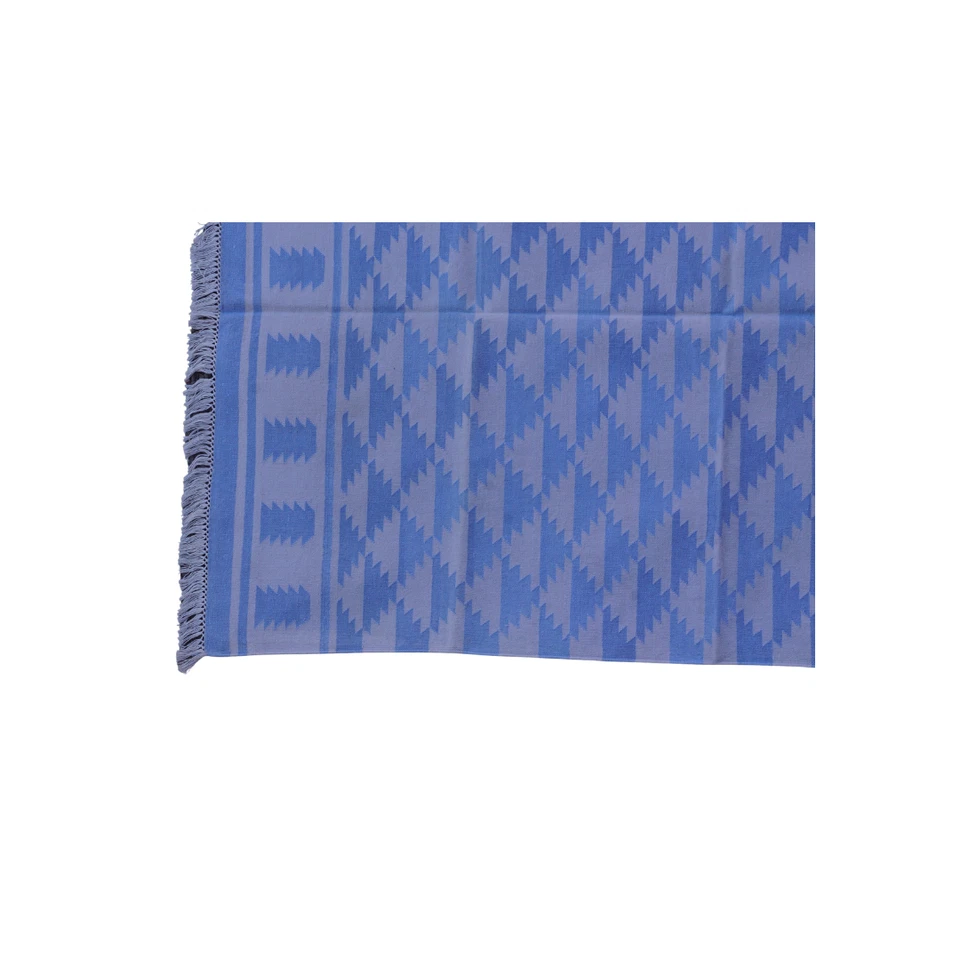 Rugmoda 蓝色 Offwhite 几何地毯 – 4x6 英尺手工编织棉质地毯 — 第 2/4 张图片