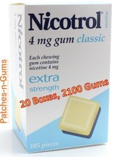 Nicotrol Nicotine Gum 4mg Classic. 20 Boxes of 105 Gums. Total 2100. Exp 03/2027