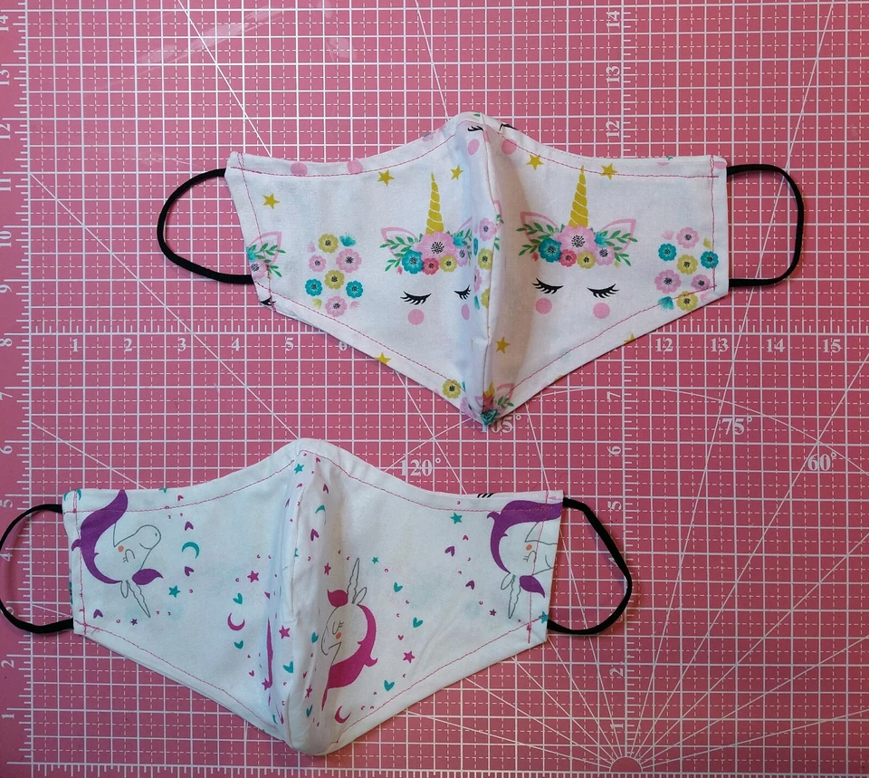 Unicorn Flowers REVERSIBLE  Unicorn Stars Hearts (Handmade Face Mask) Multi Size - Image 3 of 4