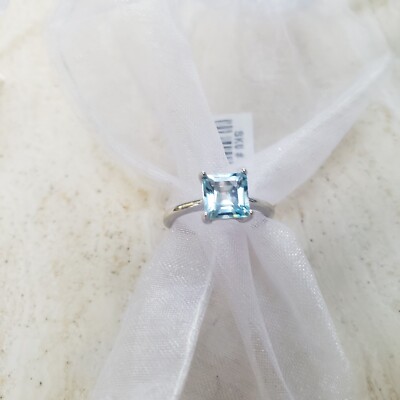 Brasilianischer Himmelblautopas Asscher-Schliff Solitärring, Größe R/S, 9.