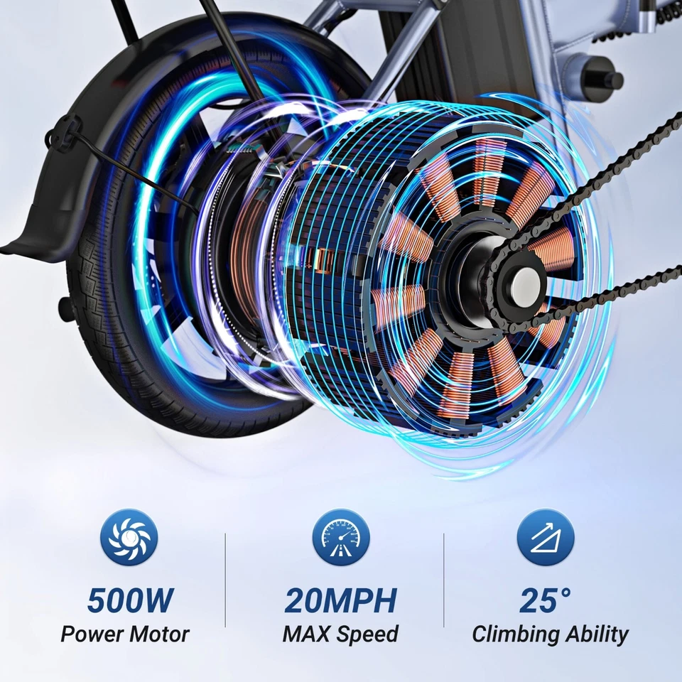 AOVOPRO E-Ride 14" 500W i bicicletta elettrica, bici da città per adulti 10.5AH - Immagine 3 di 4