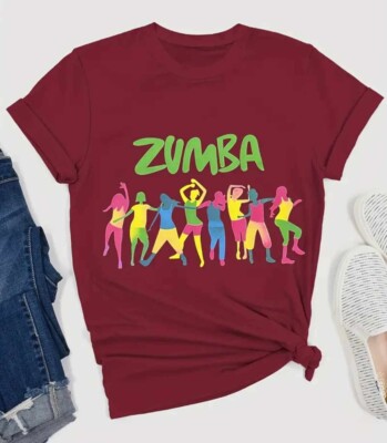 Zumba portrait Print Crew Neck T-shirt, Casual Short Sleeve women's top Size: S