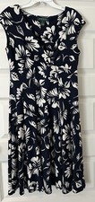 Ralph Lauren Womens Dress Size 10 Navy White Floral Slimming Free Ship