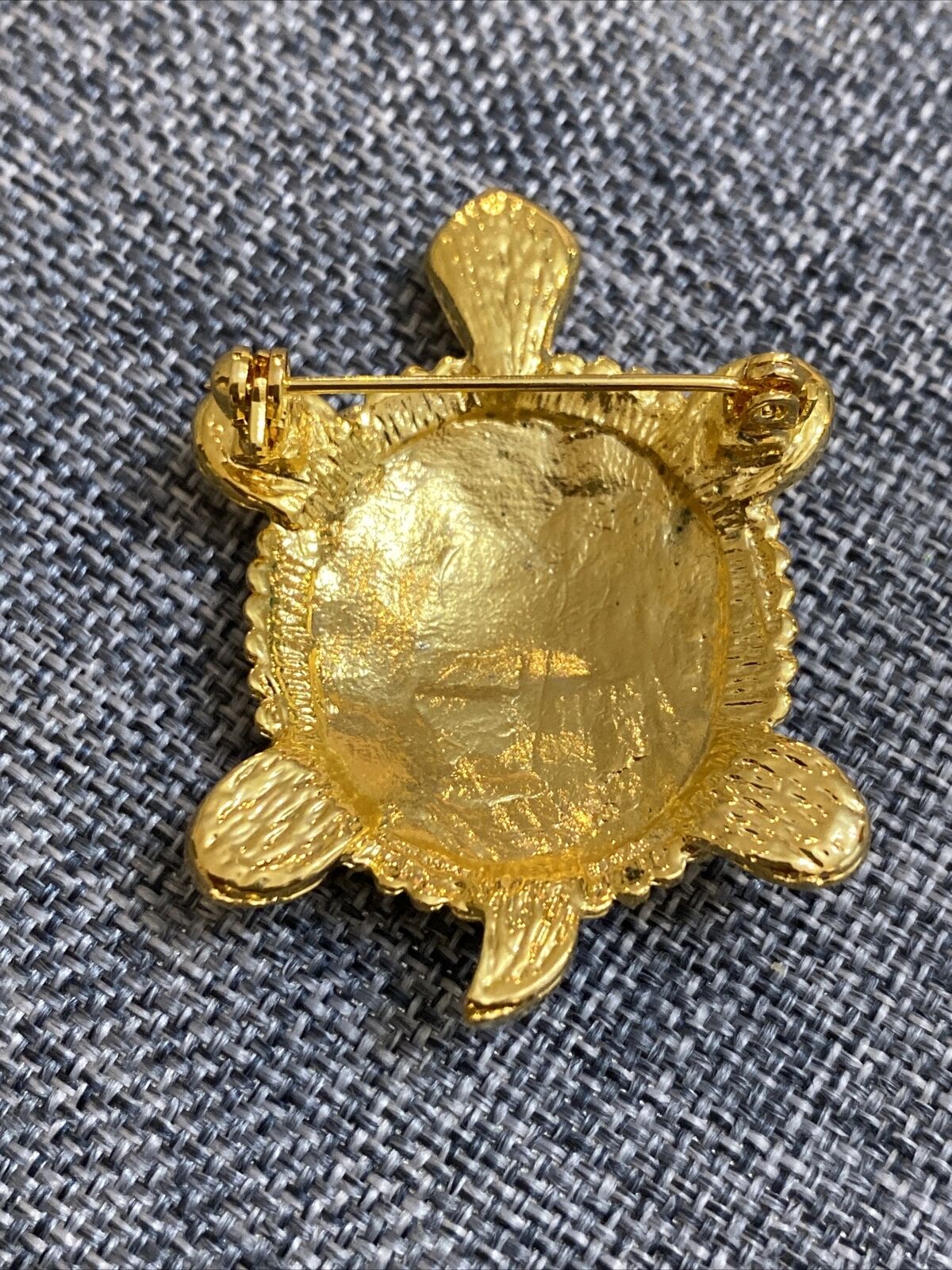 Vintage Turtle Pin Brooch Gold Tone Green Blue En… - image 5