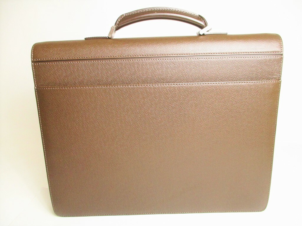 Auth LOUIS VUITTON Taiga Brown Leather Briefcase Business Bag