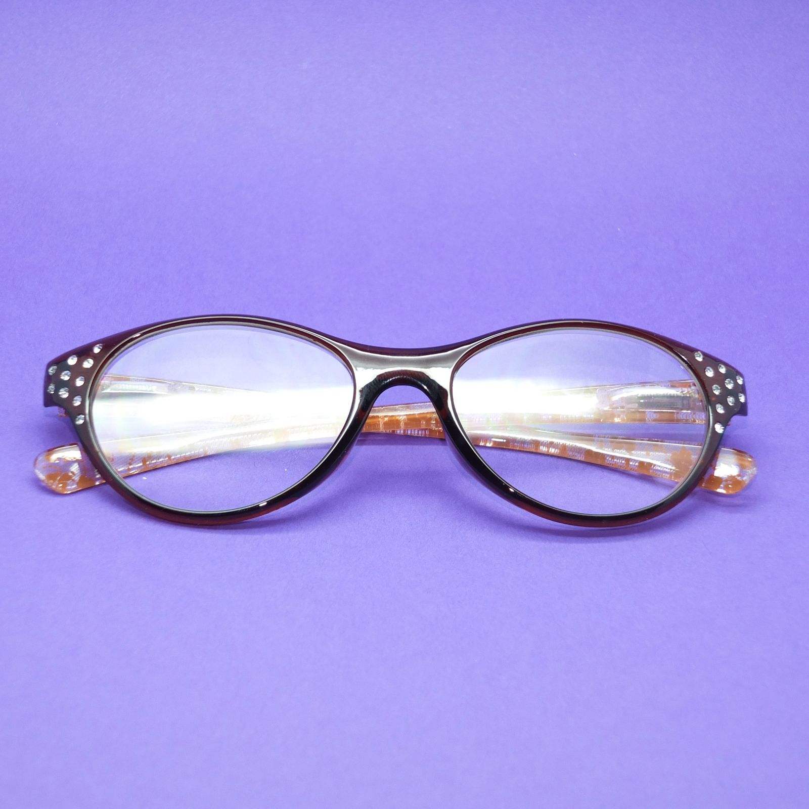 Bling Reading Glasses Rhinestone Fun Color Oval Cat Eye Espresso See ...