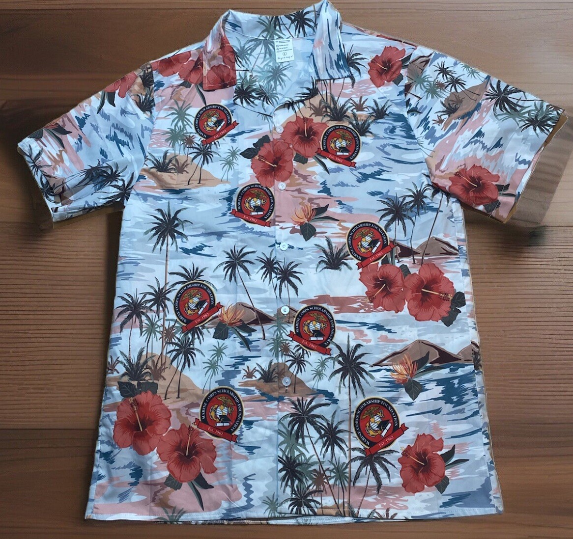 HOUSTON USMC スカジャン Marine Corps Scholarship Hawaiian Shirt Large Hibiscus