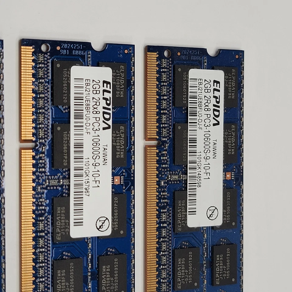 MATCHING Lot Of 4 + 2 FREE - Elpida 2GB 2Rx8 PC3-10600S-9-10-F1 EBJ21UR8FU0-DJ-F - Image 2 of 4
