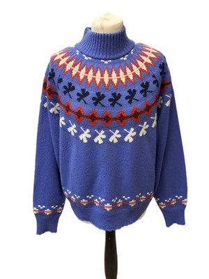 Thought Größe 12 Jovie Lambswool Fair Isle Pullover Pulli Blau Mix