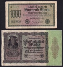 Germany 1000 50000 Mark 1922 Vintage Lot 2 Money Banknote Currency Collection