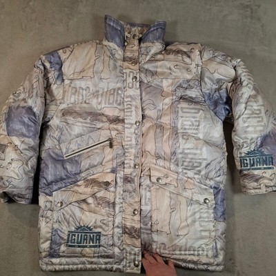 Iguana Skijacke Damen UK 12 weiß blau Daunen Puffer Winter Retro Mantel