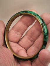Vintage Malachit Armreif Messing/ Edelsteinen – Mid Century Schmuck Armband