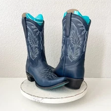 Lane SANDAGA Midi Womens Cowboy Boots 9.5 Cowgirl Western Blue Leather Short
