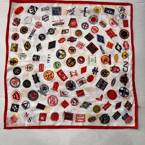 Vintage Railroads Logo Scarf Made In Japan 100% Acetate 29 x 29
