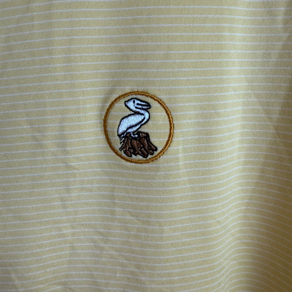 Camisa Polo Peter Millar Summer Comfort XL Rayas Amarillas Logo Pelícano Bandera Foto 3 de 4