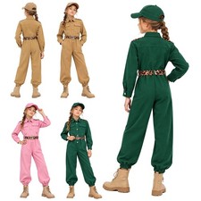 Kids Girls Costume Stretchy Jumpsuit Adventure Explorer Cargo Outdoor Durable