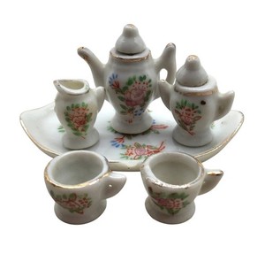 Miniature Porcelain Tea Set With Floral Design Occupied Japan 6 Pieces