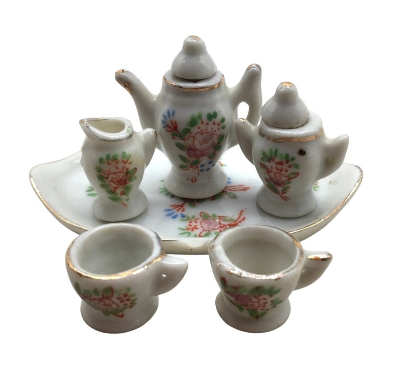 Miniature Porcelain Tea Set With Floral Design Occupied Japan 6 Pieces