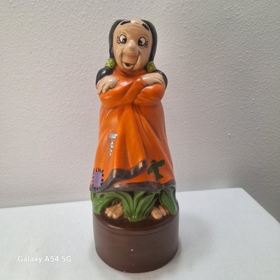 Indian Whiskey Decanter Orange Vintage Missing Hat